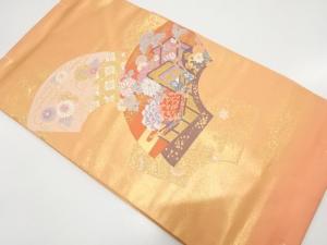 未使用品　本金箔二重織　地紙に花・御所車模様織り出し　名古屋帯